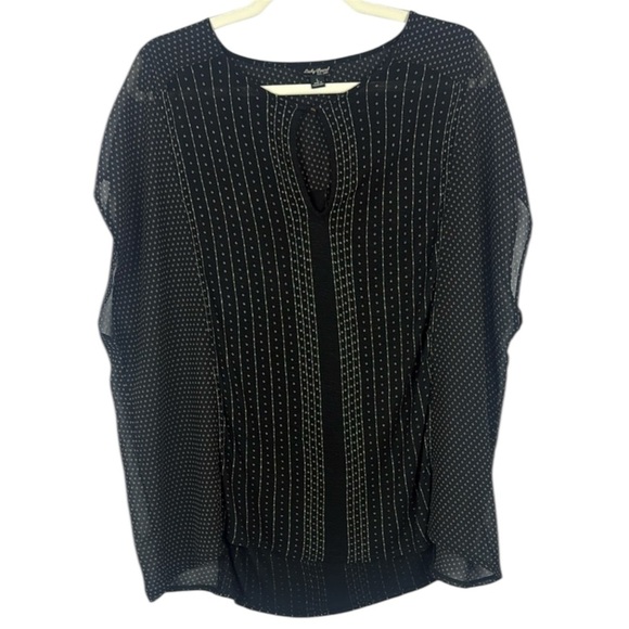 Lucky Brand Black Sheer Dolman Sleeve Keyhole Blouse Size Large - Picture 1 of 9